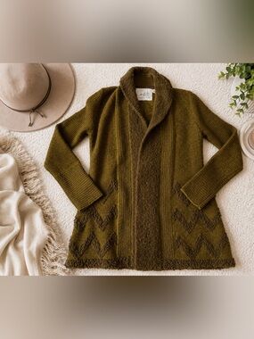 Angel of the North Anthropologie Shawl Collar Cardigan Medium Olive Brown
